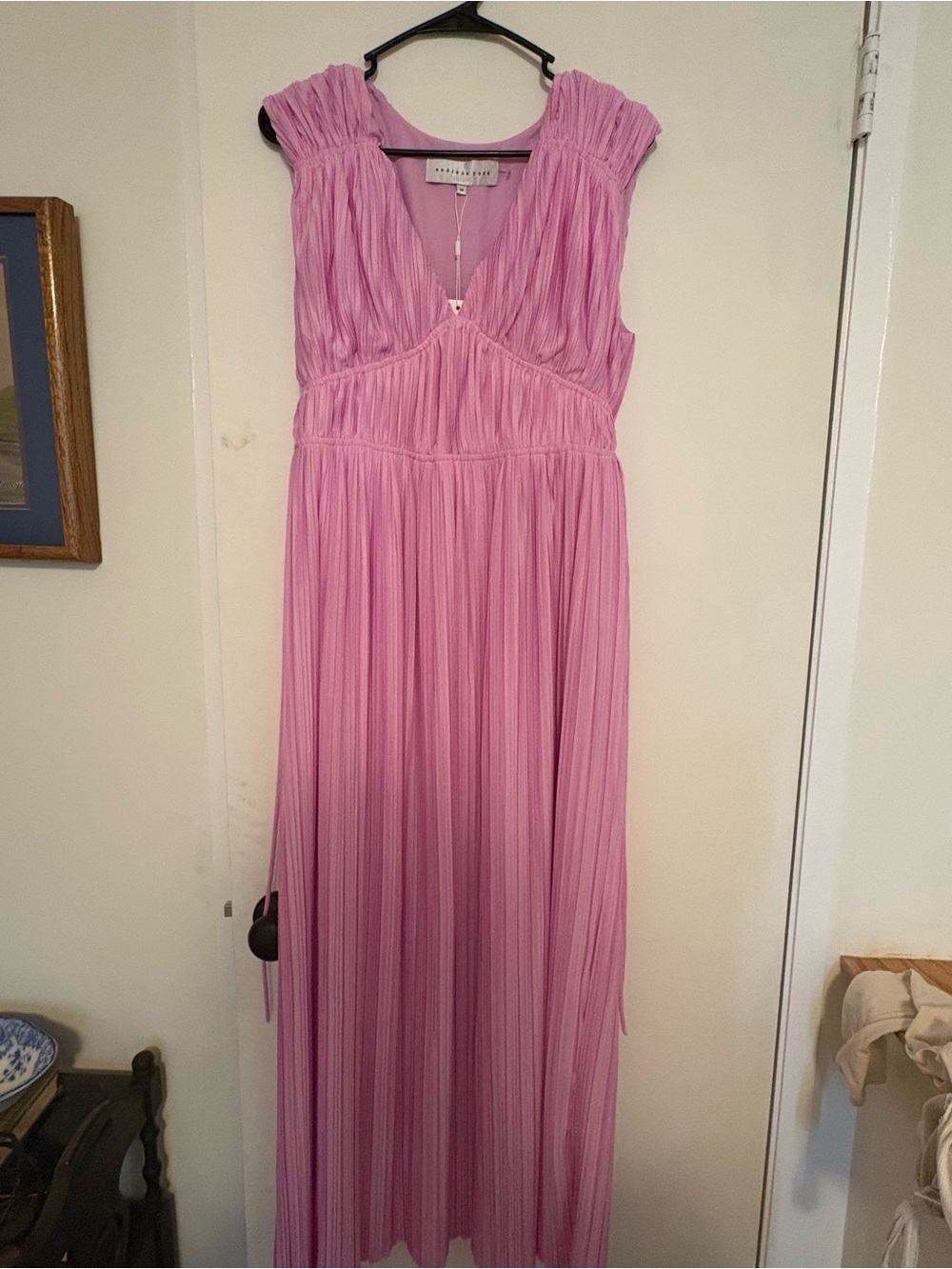 PLEATED STRAPS DETAIL MIDI DRESS Endless Rose V-Neck Women's Pink